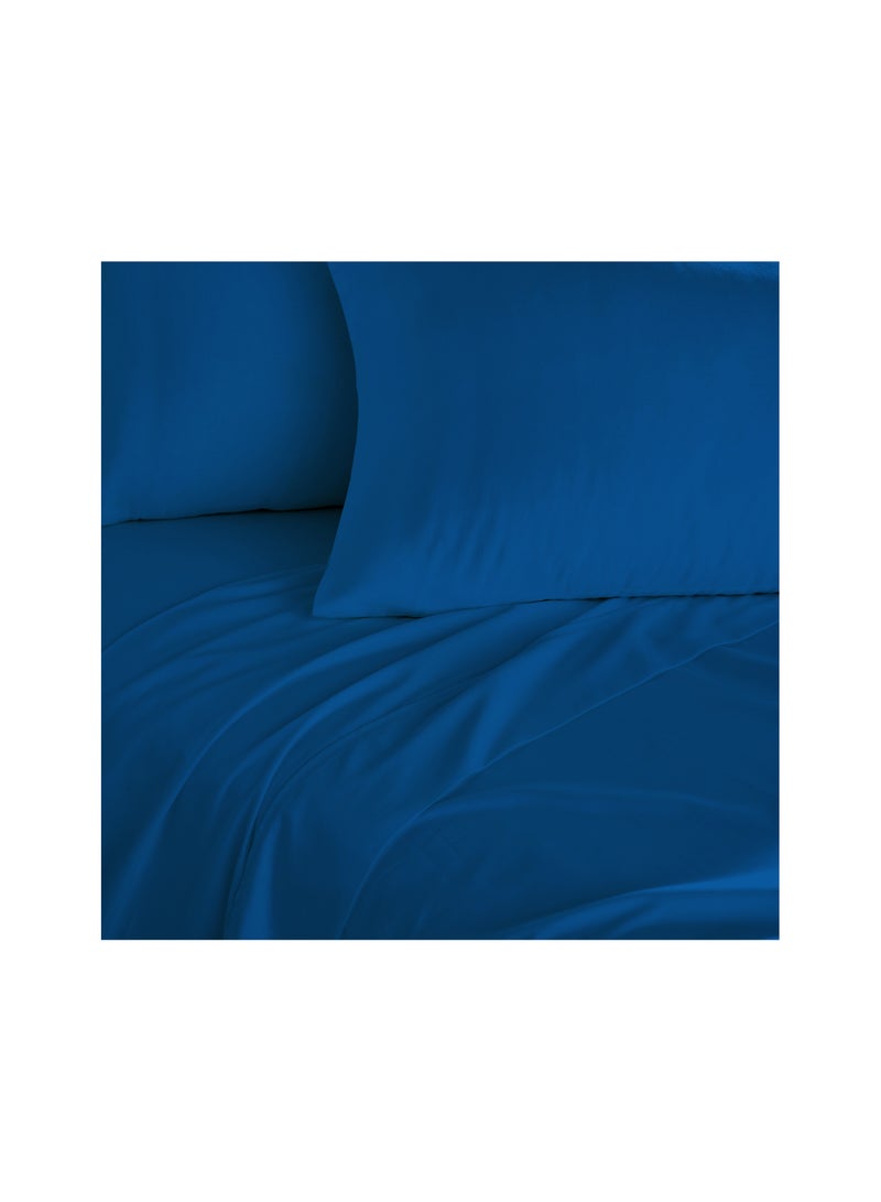 Context King Size Blue 4 PCS Set Soft Wrinkle Free Microfiber Bed Sheet Set with Pillow Covers 1 Flat Sheet 260X267cm 1 Fitted Sheet 200X203cm 2 Pillowcases 50X101cm