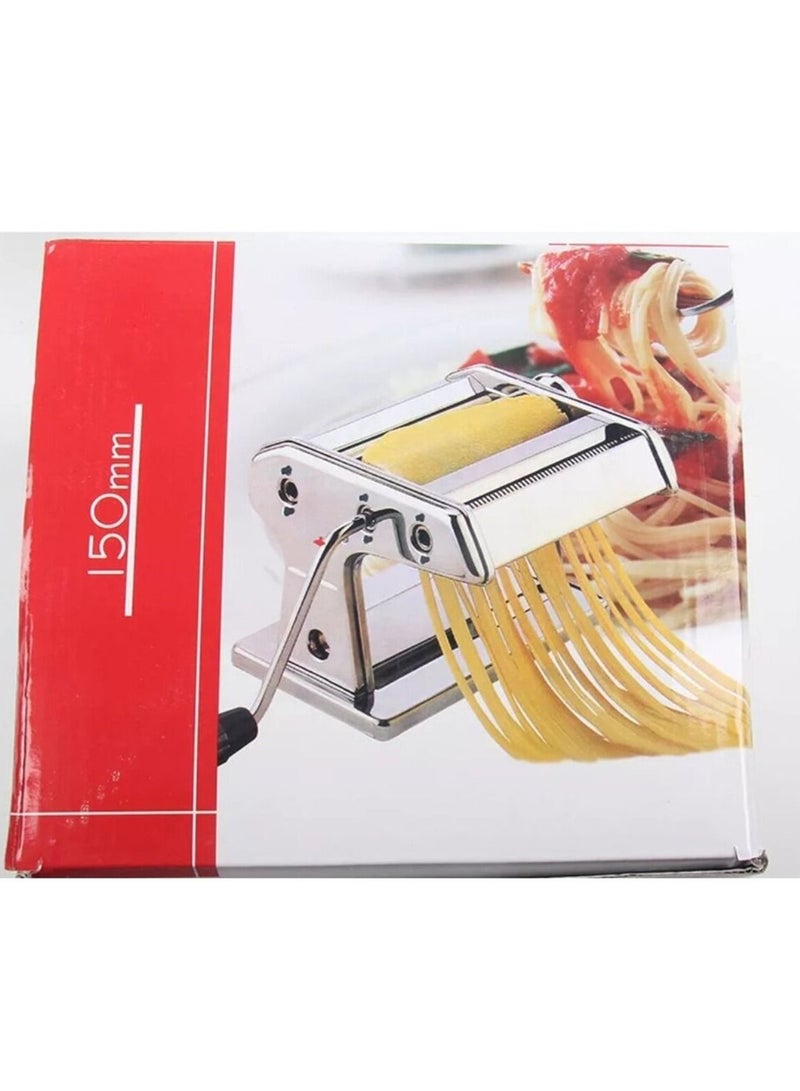 Pasta Maker Machine, Manual Stainless Steel Noodles Maker,7 Adjustable Thickness Settings Pasta Roller Press and Cutter for Spaghetti, Fettuccini, Lasagna or Dumpling Skins-Silver