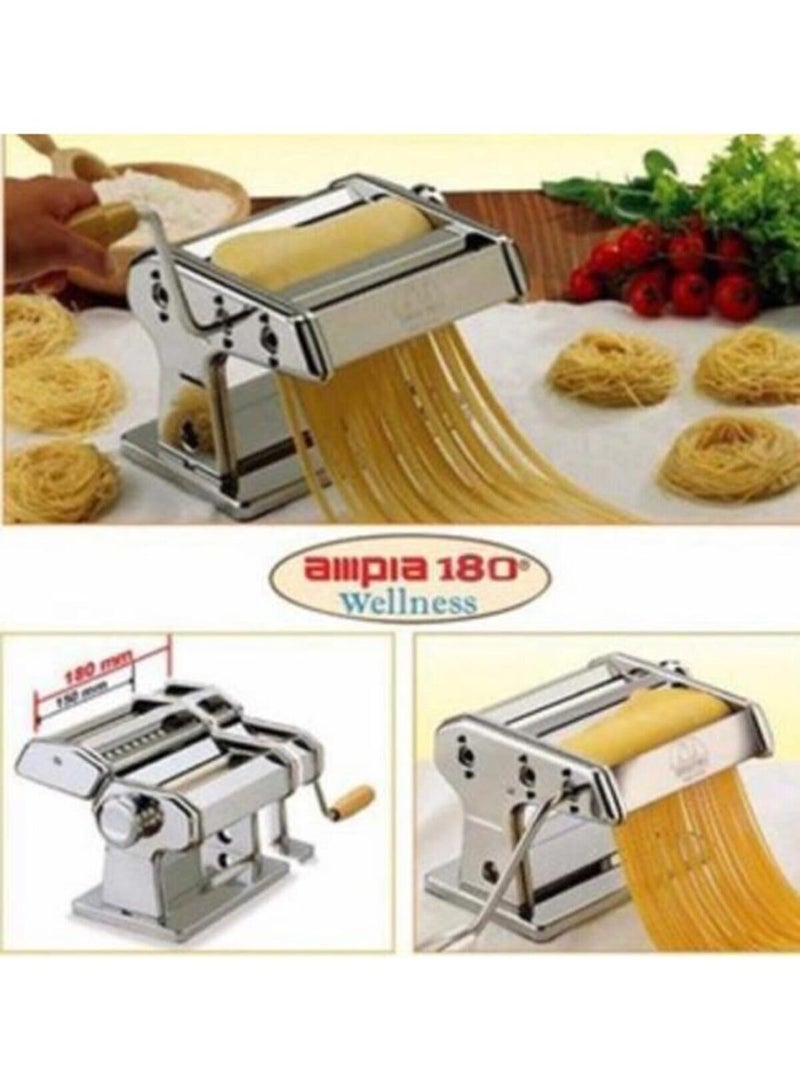 Pasta Maker Machine, Manual Stainless Steel Noodles Maker,7 Adjustable Thickness Settings Pasta Roller Press and Cutter for Spaghetti, Fettuccini, Lasagna or Dumpling Skins-Silver