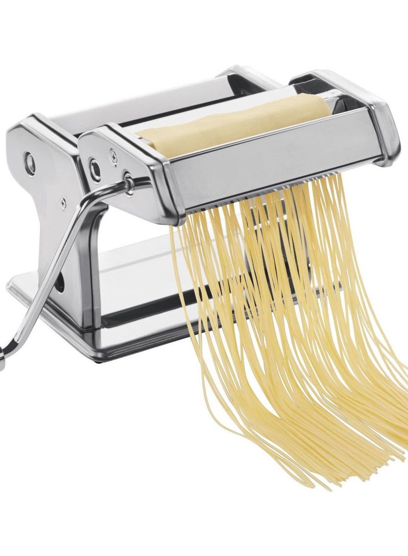 Pasta Maker Machine, Manual Stainless Steel Noodles Maker,7 Adjustable Thickness Settings Pasta Roller Press and Cutter for Spaghetti, Fettuccini, Lasagna or Dumpling Skins-Silver