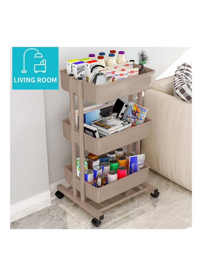 3 Tier Rolling Storage Utility Cart on Wheels Beige 43x19.5x31.5cm