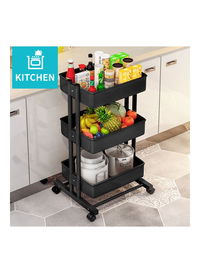 3 Tier Rolling Storage Utility Cart on Wheels Black 43x19.5x31.5cm