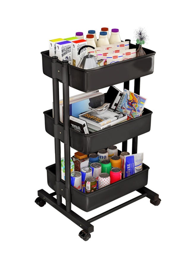 3 Tier Rolling Storage Utility Cart on Wheels Black 43x19.5x31.5cm