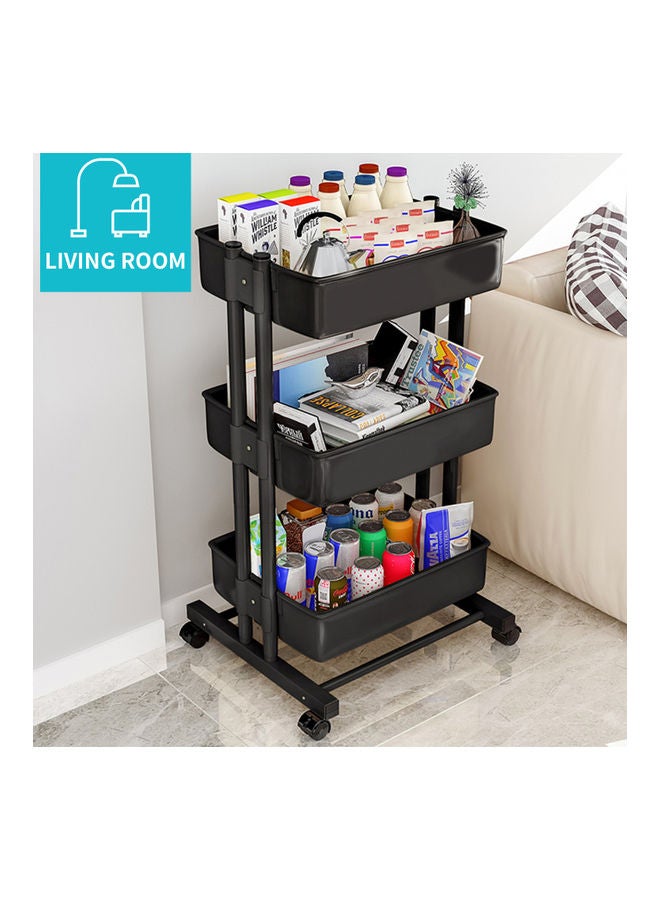 3 Tier Rolling Storage Utility Cart on Wheels Black 43x19.5x31.5cm