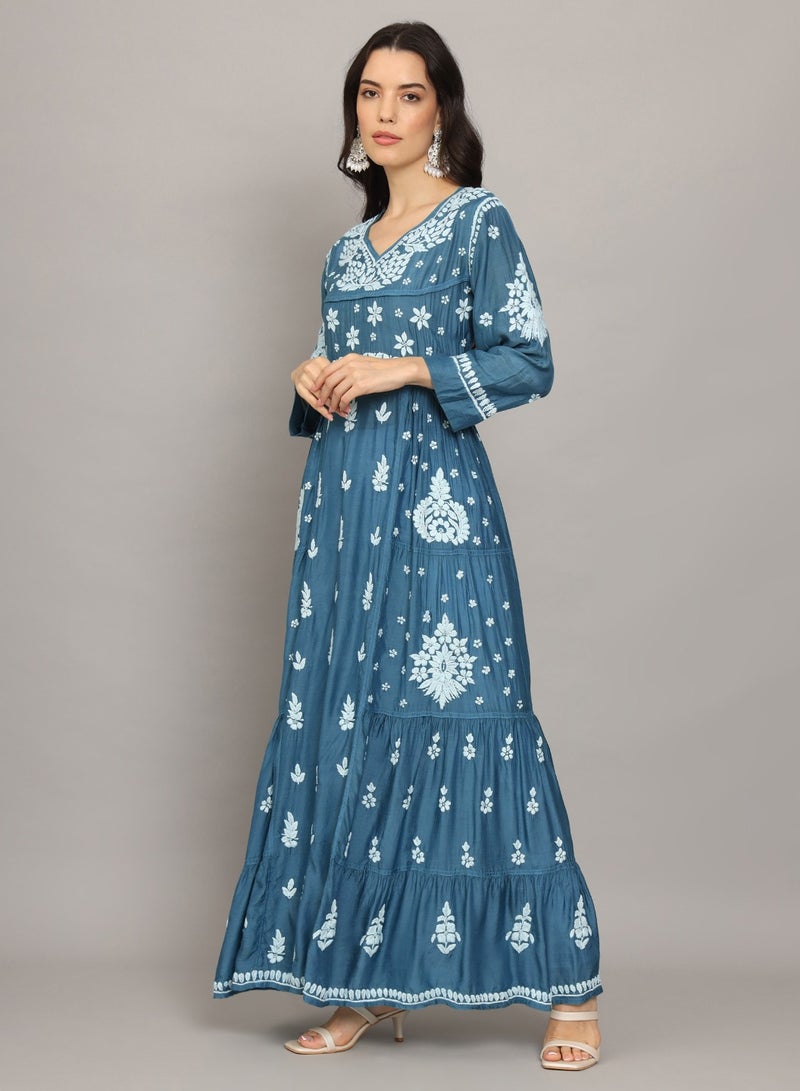 Women Hand Embroidered Chikankari Muslin Jalabiyas-AL4044