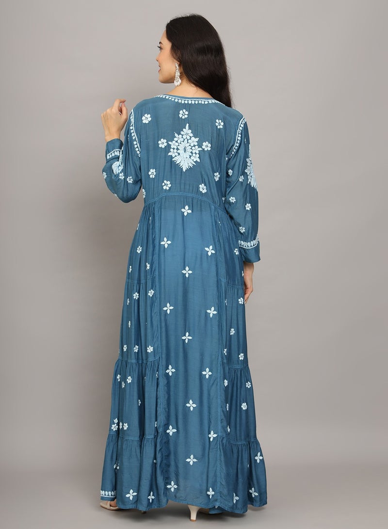 Women Hand Embroidered Chikankari Muslin Jalabiyas-AL4044