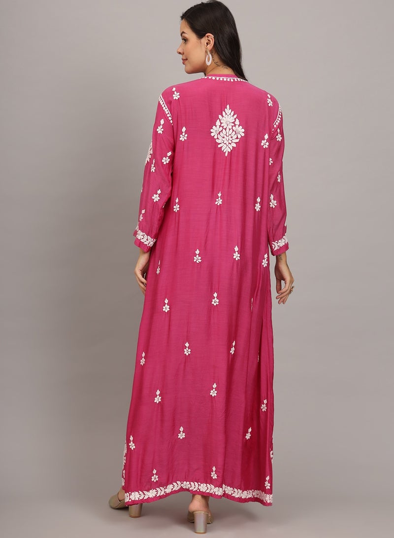 Hand Embroidered Chikankari Muslin Jalabiya-AL4017