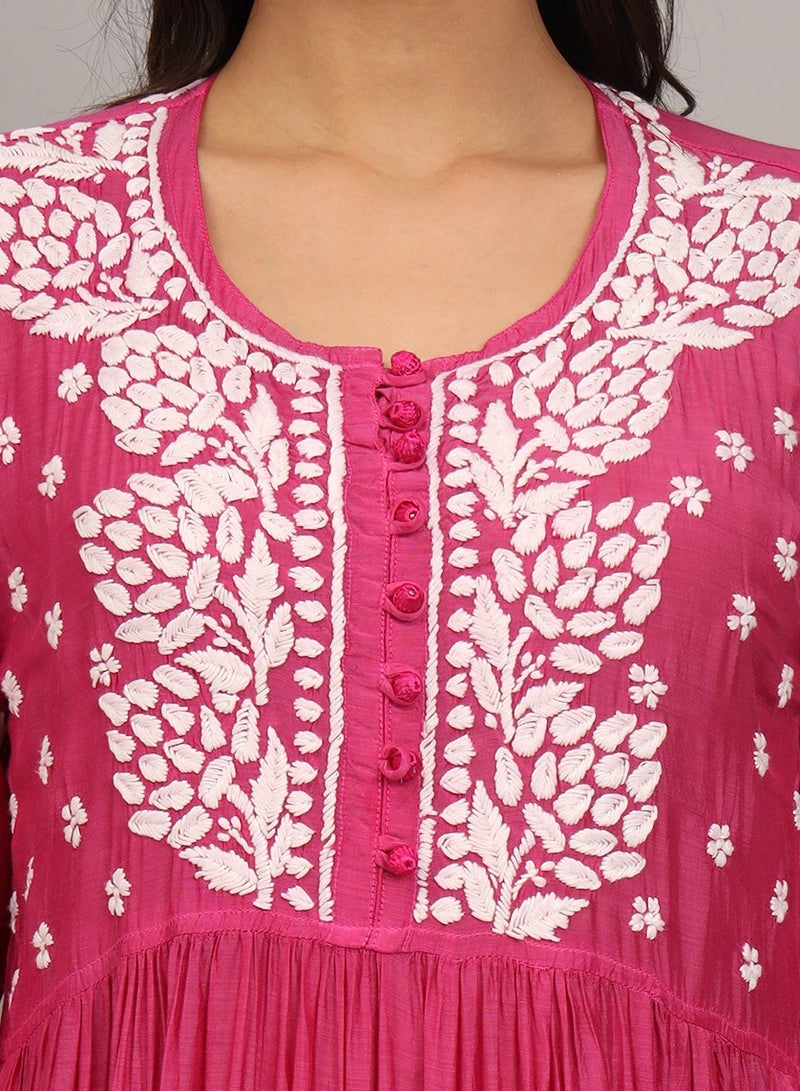 Hand Embroidered Chikankari Muslin Jalabiya-AL4017