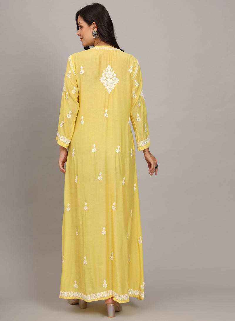 Hand Embroidered Chikankari Muslin Jalabiya-AL4017