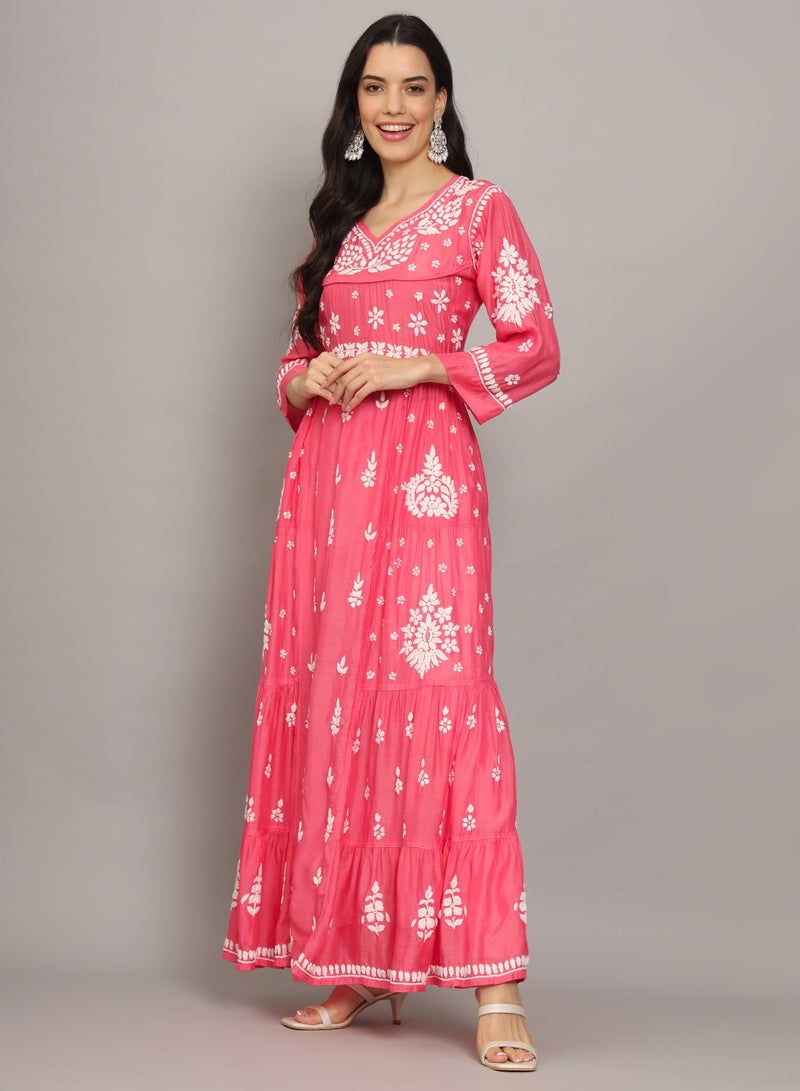 Women Chikankari Hand Embroidered Muslin Jalabiya-AL4044