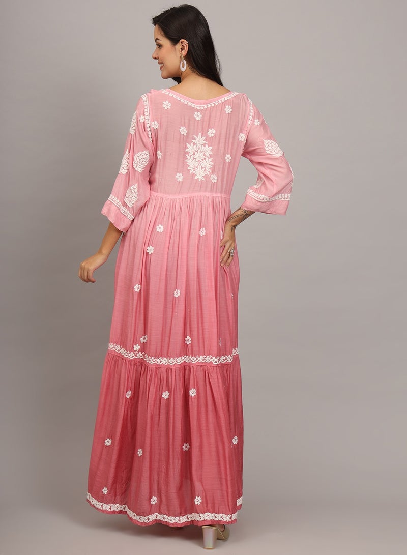 Hand Embroidered Chikankari Muslin Jalabiya-AL4016