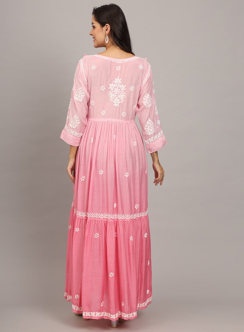 Hand Embroidered Chikankari Muslin Jalabiya-AL4016