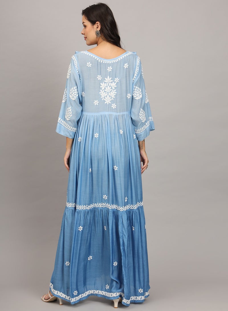 Hand Embroidered Chikankari Muslin Jalabiya-AL4016