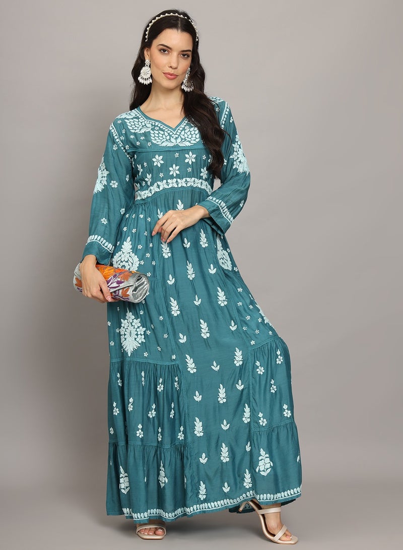 Women Chikankari Hand Embroidered Muslin Jalabiya-AL4044