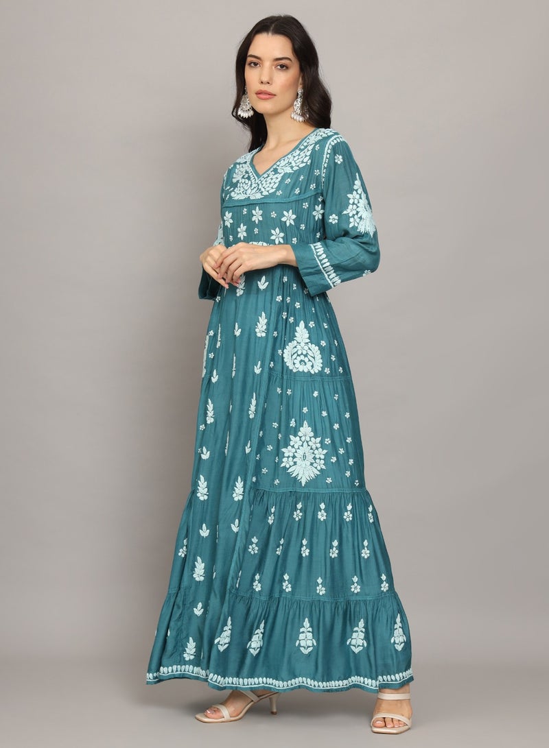 Women Chikankari Hand Embroidered Muslin Jalabiya-AL4044