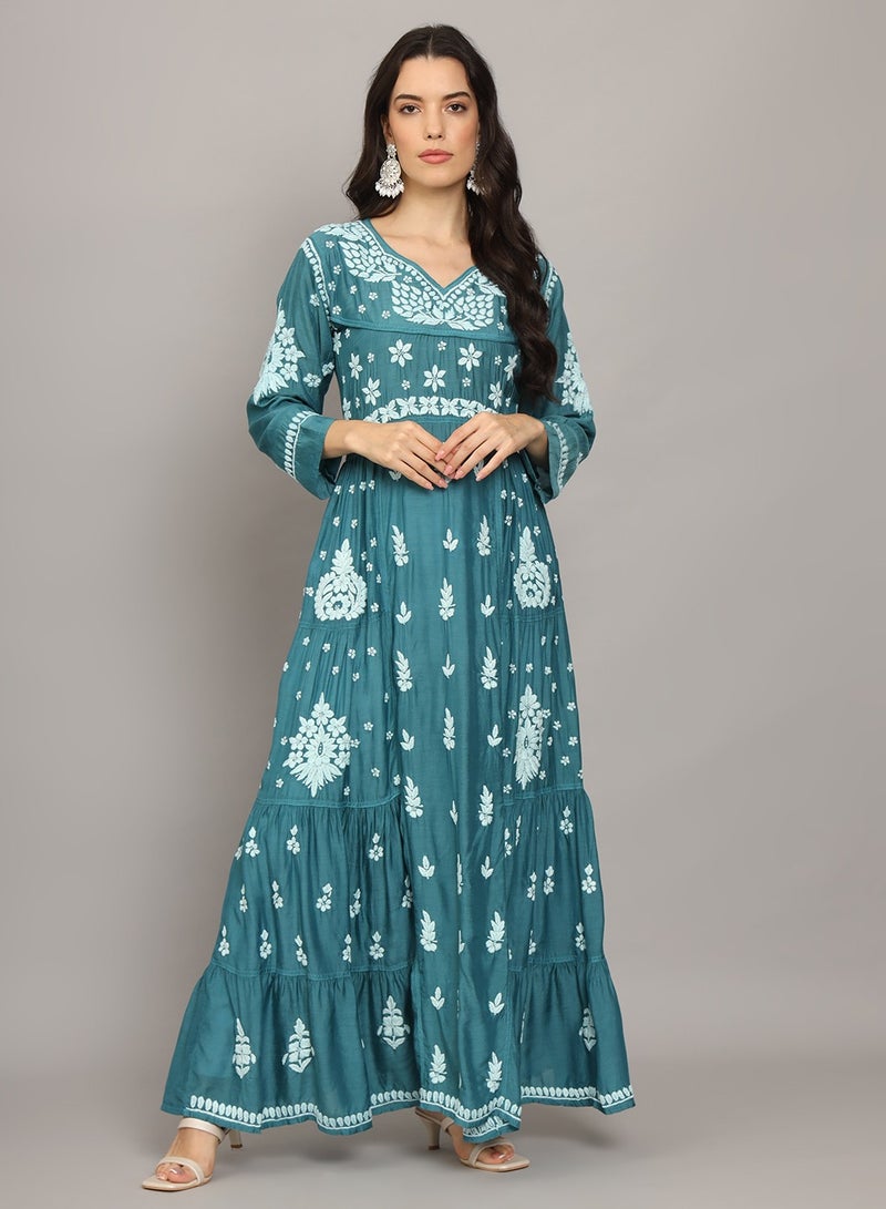 Women Chikankari Hand Embroidered Muslin Jalabiya-AL4044