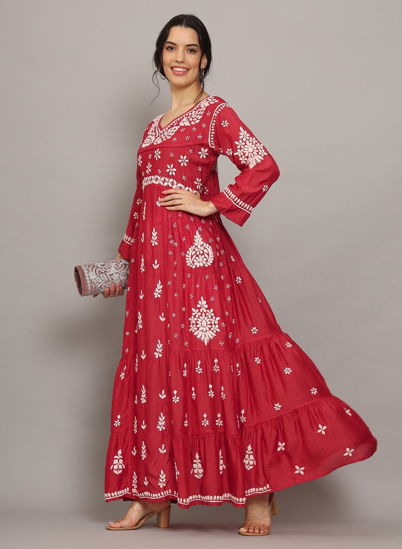 Women Chikankari Hand Embroidered Muslin Jalabiya-AL4044