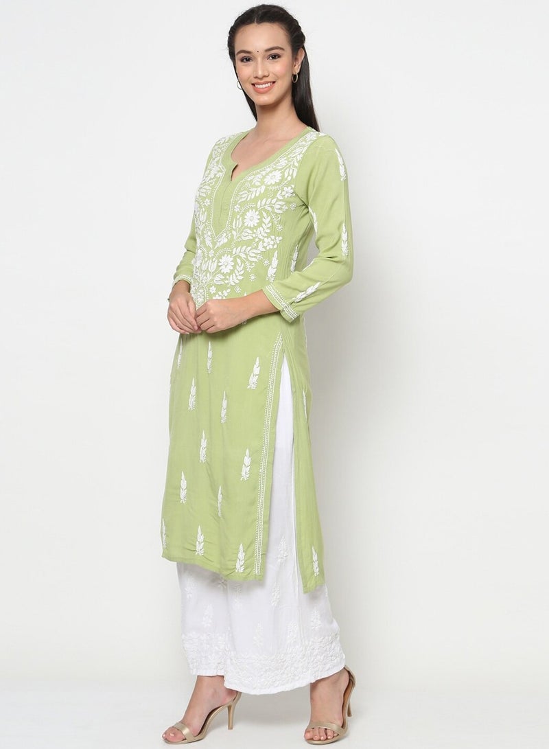 Women Hand Embroidered Chikankari Rayon Kurta-AL3451