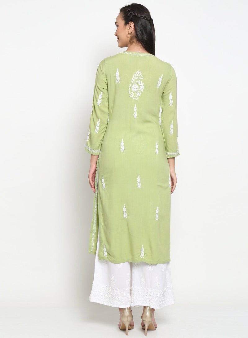 Women Hand Embroidered Chikankari Rayon Kurta-AL3451