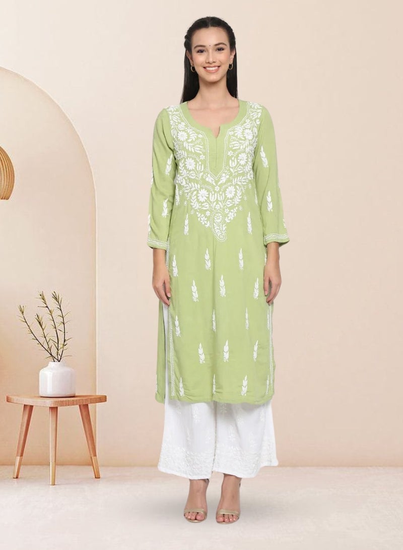 Women Hand Embroidered Chikankari Rayon Kurta-AL3451