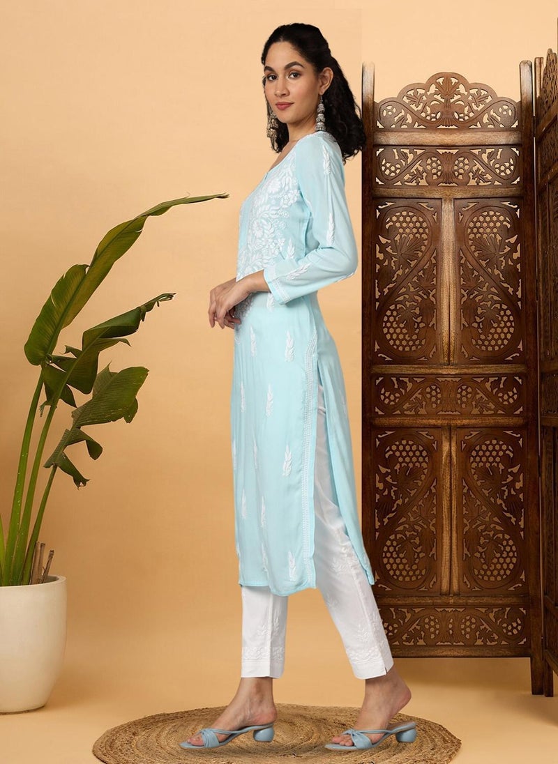 Women Hand Embroidered Chikankari Rayon Kurta-AL3451