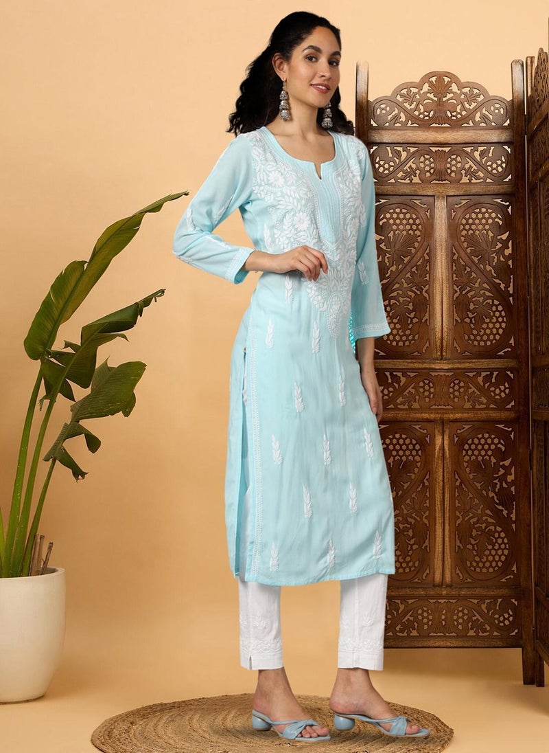 Women Hand Embroidered Chikankari Rayon Kurta-AL3451