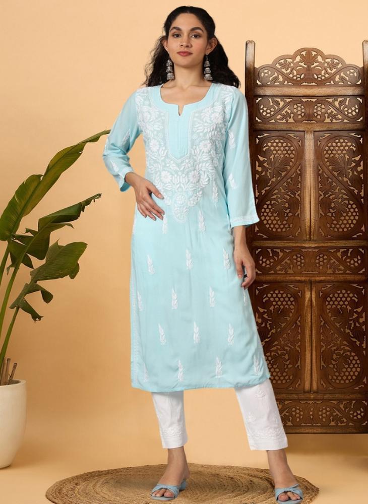 Women Hand Embroidered Chikankari Rayon Kurta-AL3451