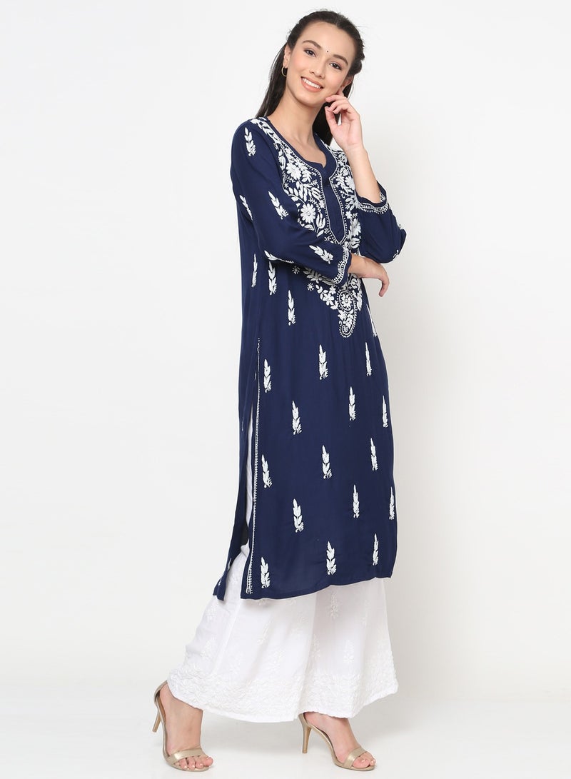 Women Hand Embroidered Chikankari Rayon Kurta-AL3451