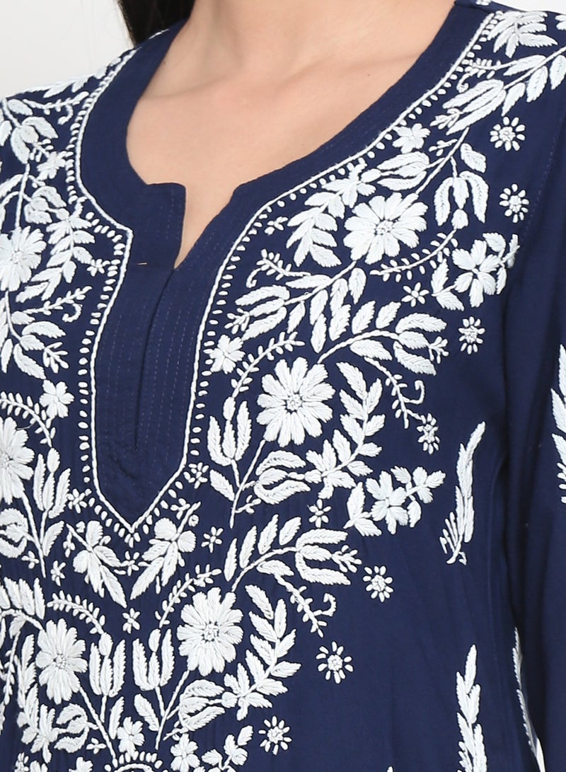 Women Hand Embroidered Chikankari Rayon Kurta-AL3451