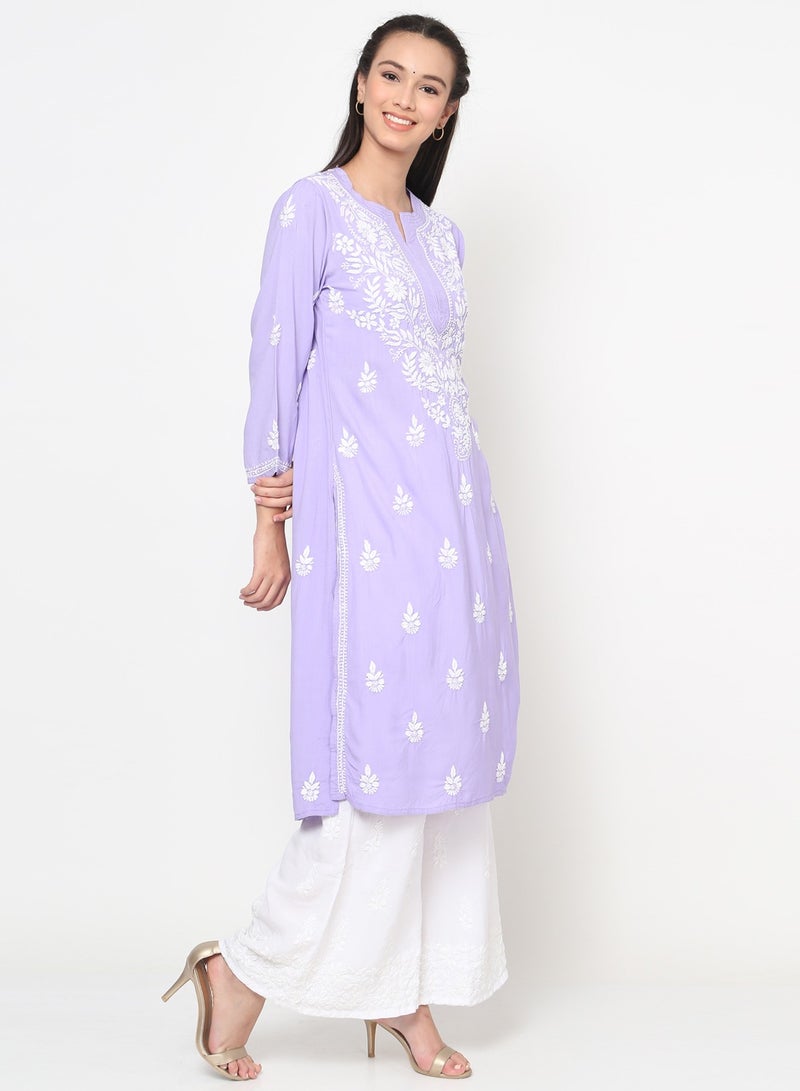 Women Hand Embroidered Chikankari Rayon Kurta-AL3451