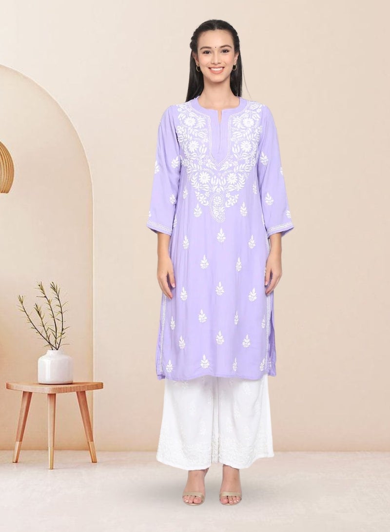 Women Hand Embroidered Chikankari Rayon Kurta-AL3451