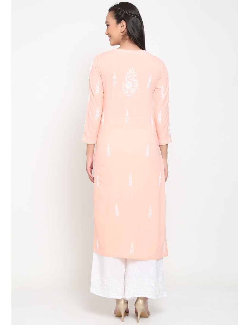 Women Hand Embroidered Chikankari Rayon Kurta-AL3451