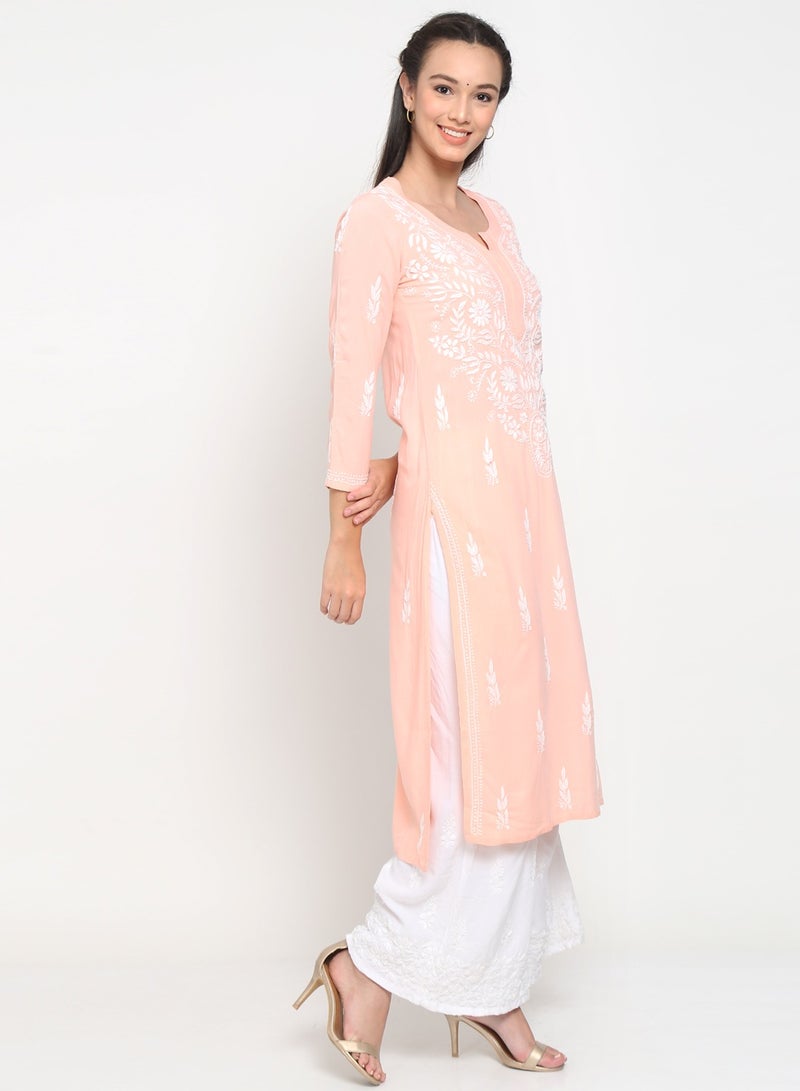 Women Hand Embroidered Chikankari Rayon Kurta-AL3451