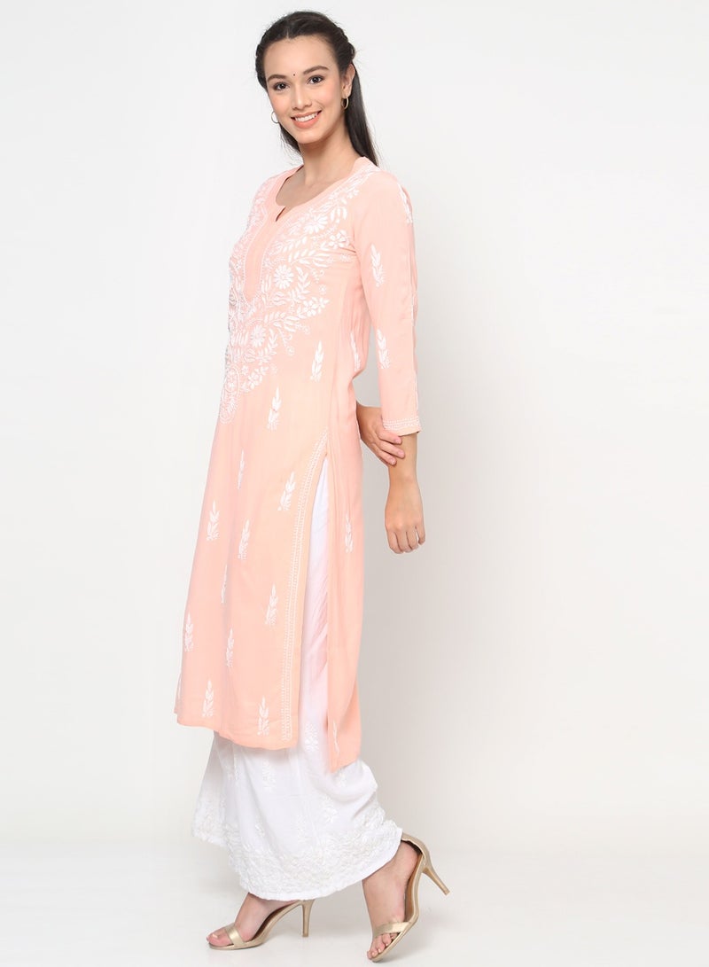 Women Hand Embroidered Chikankari Rayon Kurta-AL3451