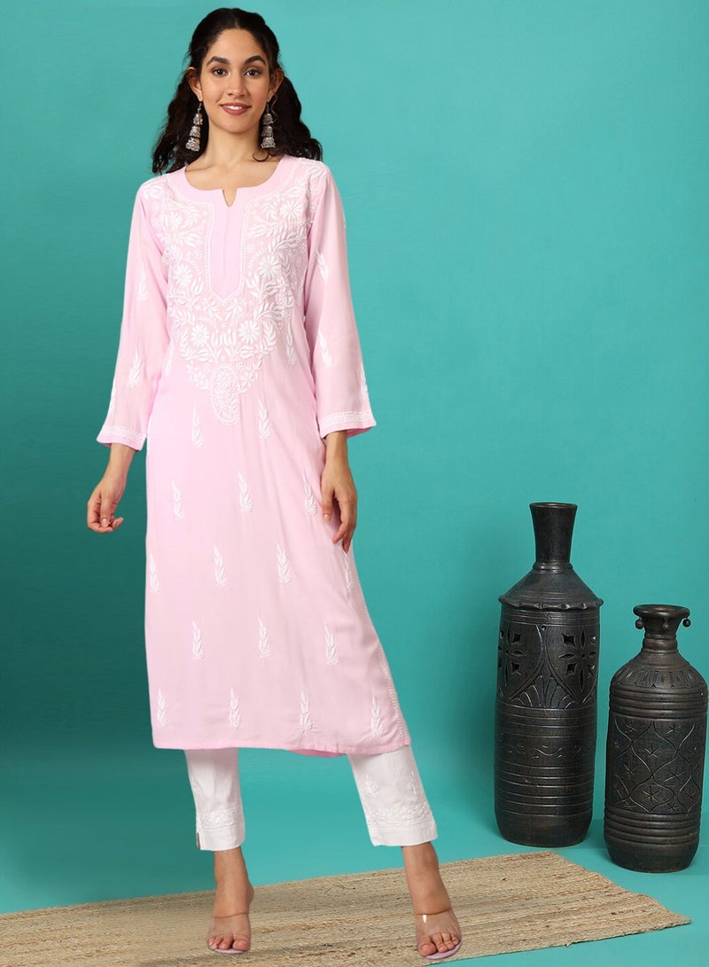 Women Hand Embroidered Chikankari Rayon Kurta-AL3451