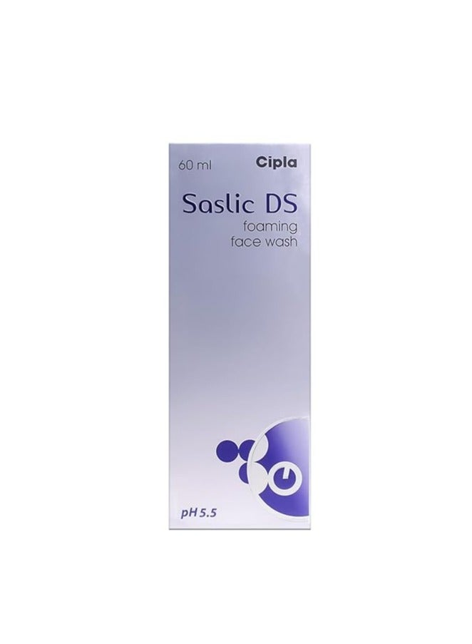 Cipla Saslic DS Foaming Face Wash | 2% Salicylic Acid | Acne Prevention | Pore Unclogging Formula for Clear Skin | 60ml