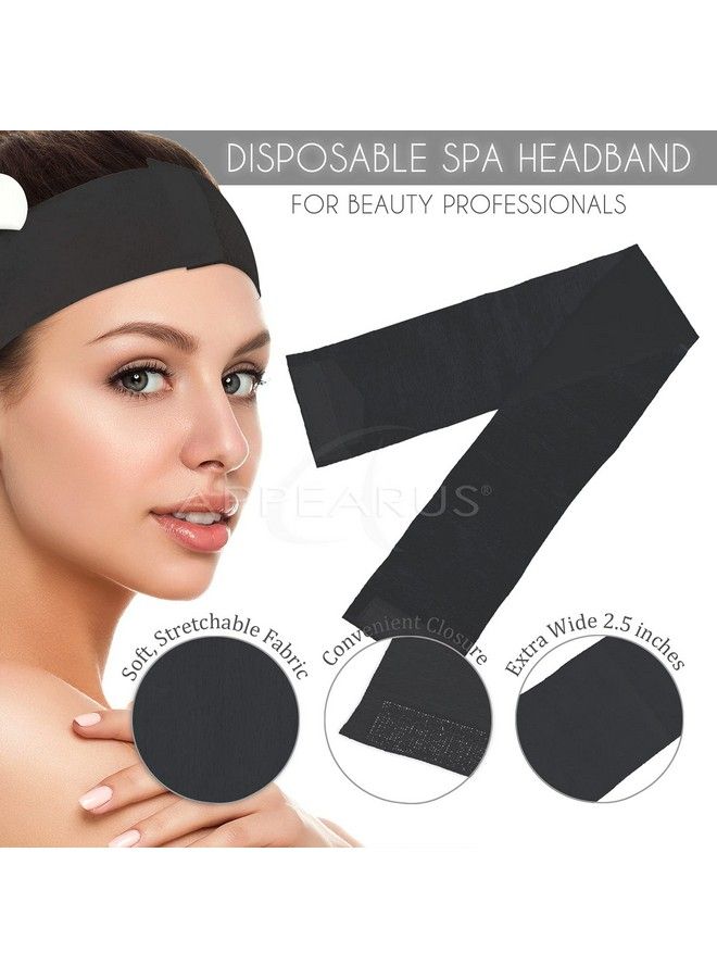 50 Ct. Disposable Spa Facial Headbands With Convenient Closure (Black)