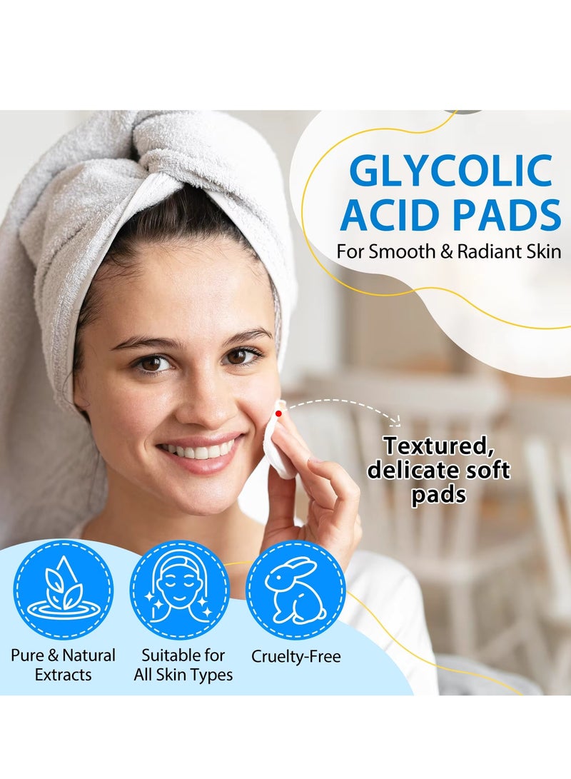 40Pcs Glycolic Acid Pads Smooth And Radiant Skin Glycolic Pads Reduce Scars Fine Lines Dark Spots Acne Dead Skin & Blackheads with Glycolic Acid Salicylic Acid & Hyaluronic Acid