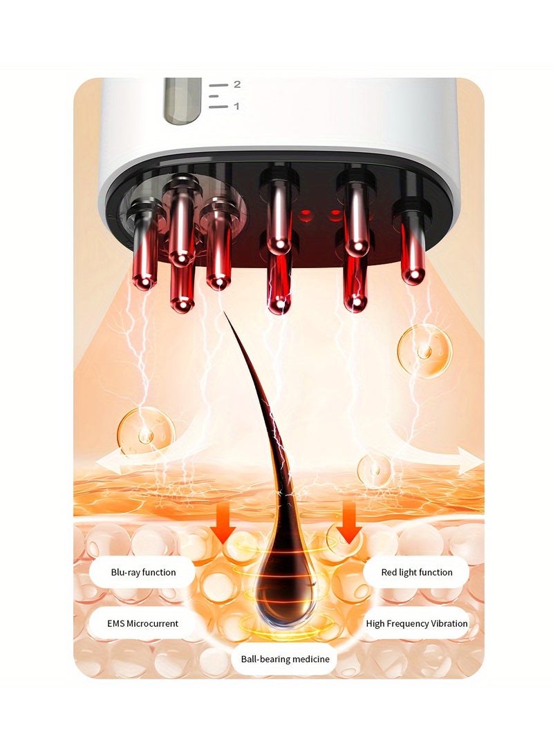 Phototherapy Vibrating Fluid Conducting Comb, USB Rechargeable Scalp Massager, Oil Applicator Comb, Ideal For Head Massage