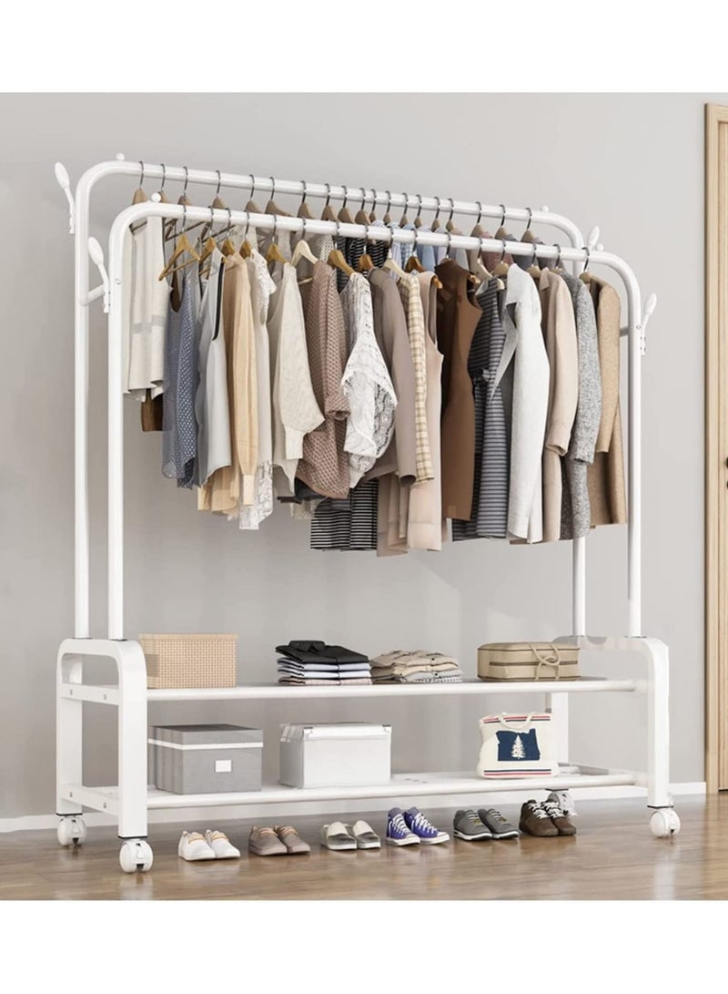 Double Garment Clothes Rack Wire Shelving Stand Bedroom Coat Clothing Rack