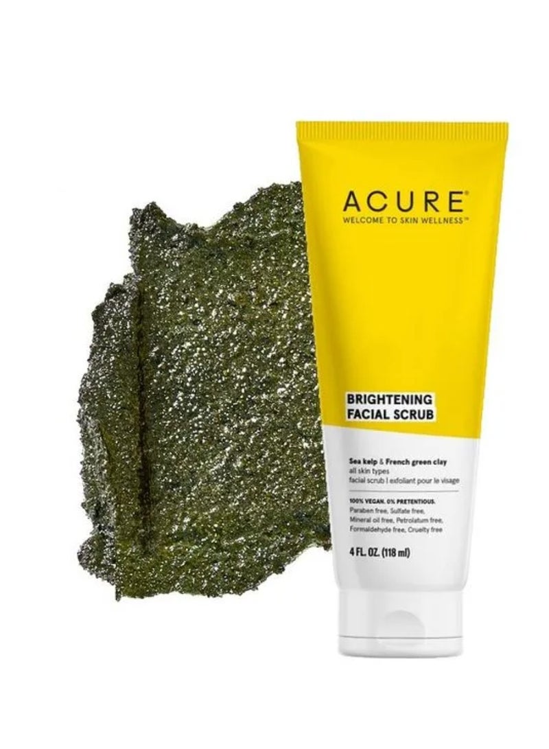 Acure Brightening Facial Scrub for a Youthful, Brighter, Radiant Complexion | With Sea Kelp & French Green Clay, 4 Fl Oz/118ml each pack of 2.