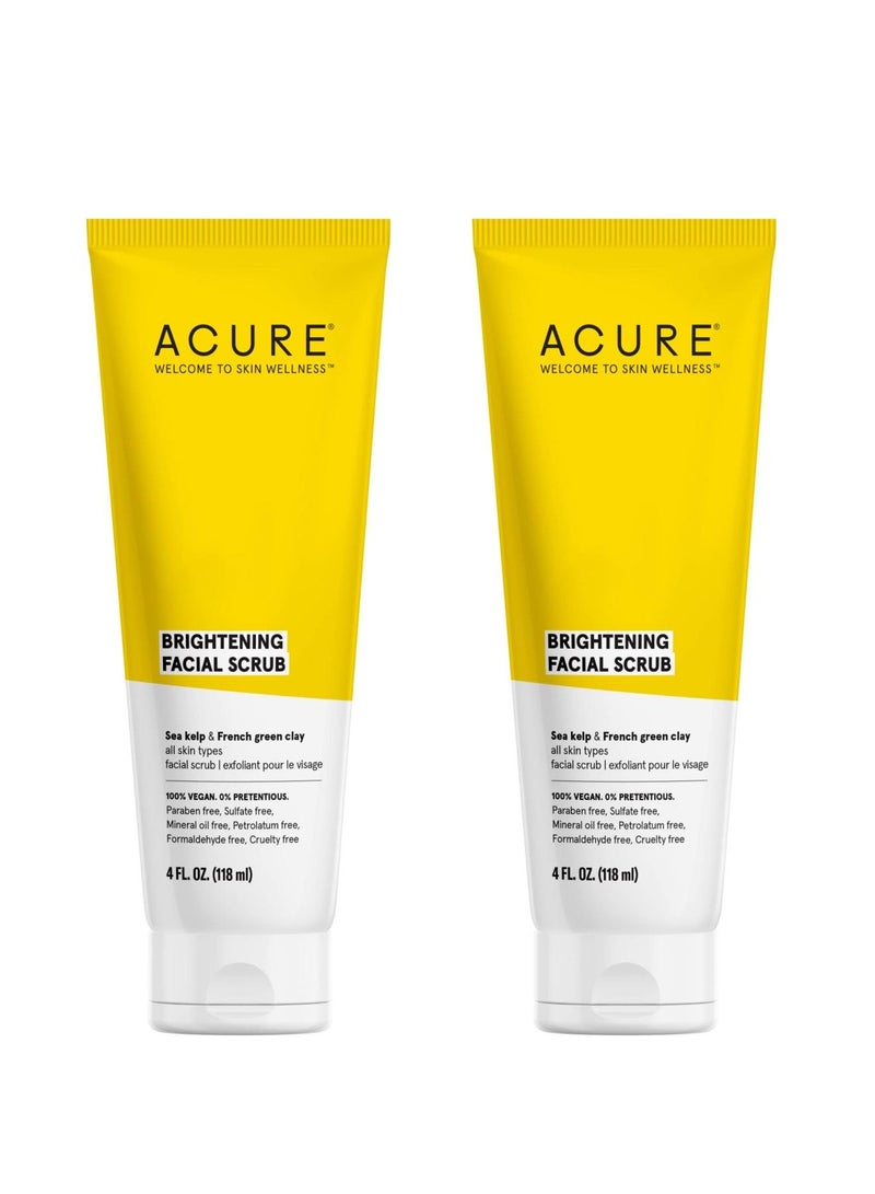 Acure Brightening Facial Scrub for a Youthful, Brighter, Radiant Complexion | With Sea Kelp & French Green Clay, 4 Fl Oz/118ml each pack of 2.