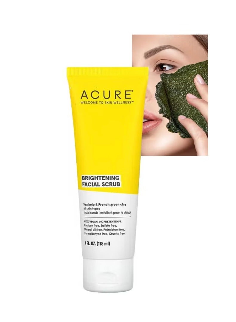 Acure Brightening Facial Scrub for a Youthful, Brighter, Radiant Complexion | With Sea Kelp & French Green Clay, 4 Fl Oz/118ml each pack of 2.