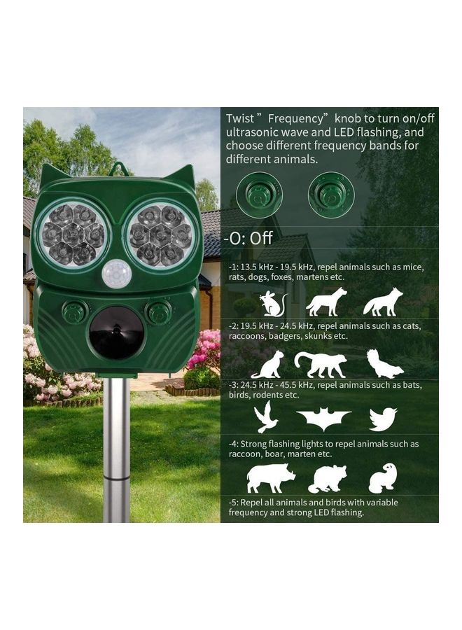 Solar Waterproof  Ultrasonic Animal Repeller Pest Green