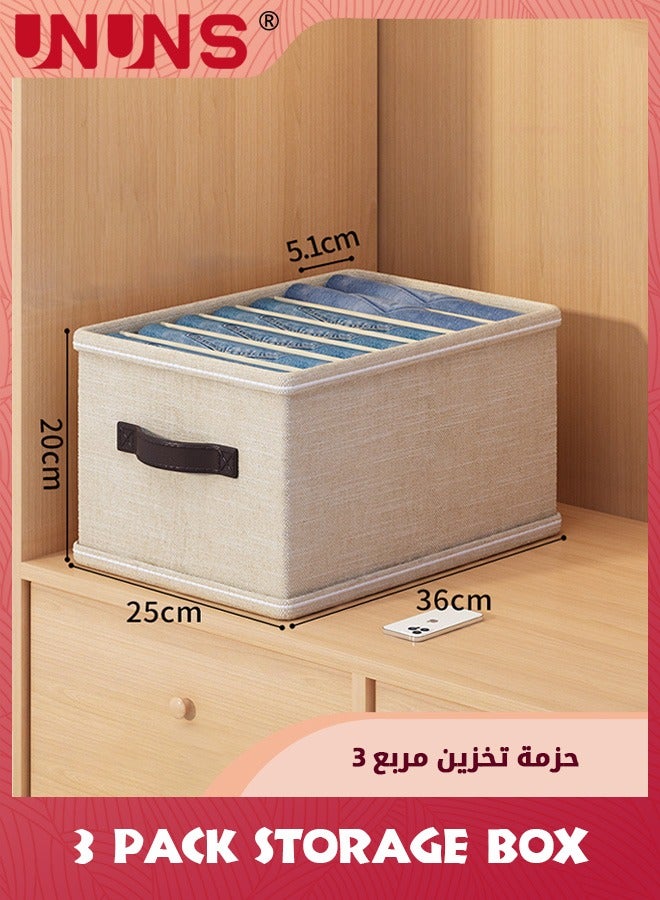 3 Pack Closet Storage Bin With Lids,9 Grids Foldable Stackable Fabric Drawer Organizer Dividers Storage Box For Jeans,Pants,T-shirts,Sweater,Scarves,Bras