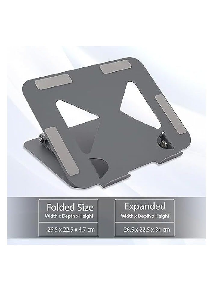 Portable Laptop & Tablet Stand Supports Upto 17” with Max. 5KG Support, Anti-Slip Silicone Pads, Foldable Design, Multi Angle Adjustment, Carbon Steel Body