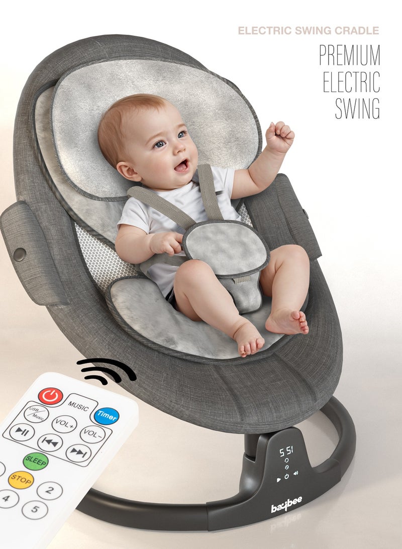 Baybee Lullabies Automatic Electric Baby Swing Cradle for Baby with Adjustable Swing Speed, Recline, Bluetooth & Music | Baby Rocker with Mosquito Net, Safety Belt & Toys | Swing for Baby Black