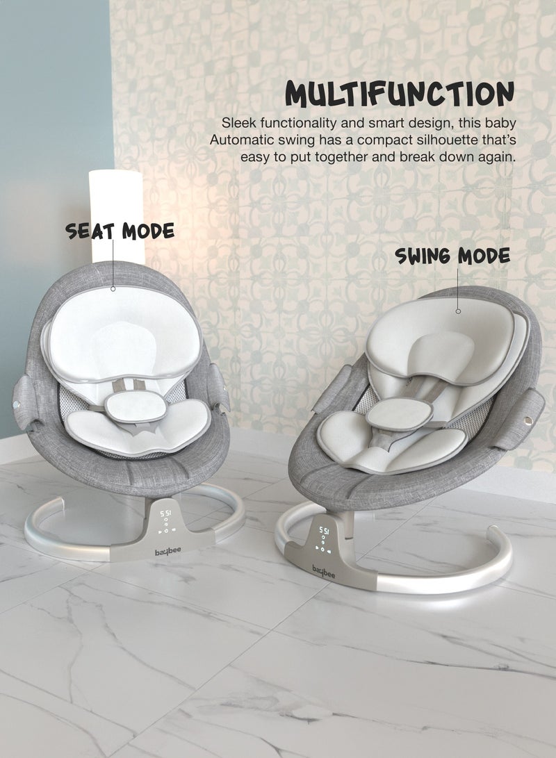 Baybee Lullabies Automatic Electric Baby Swing Cradle for Baby with Adjustable Swing Speed, Recline, Bluetooth & Music | Baby Rocker with Mosquito Net, Safety Belt & Toys | Swing for Baby Grey