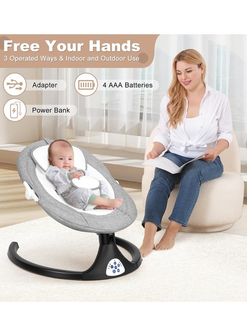 Portable Electric Bluetooth Infants Baby Swing With Music, 3 Timer Settings, Tray, Remote Control And Mosquito Net - Grey