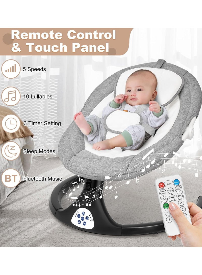 Portable Electric Bluetooth Infants Baby Swing With Music, 3 Timer Settings, Tray, Remote Control And Mosquito Net - Grey